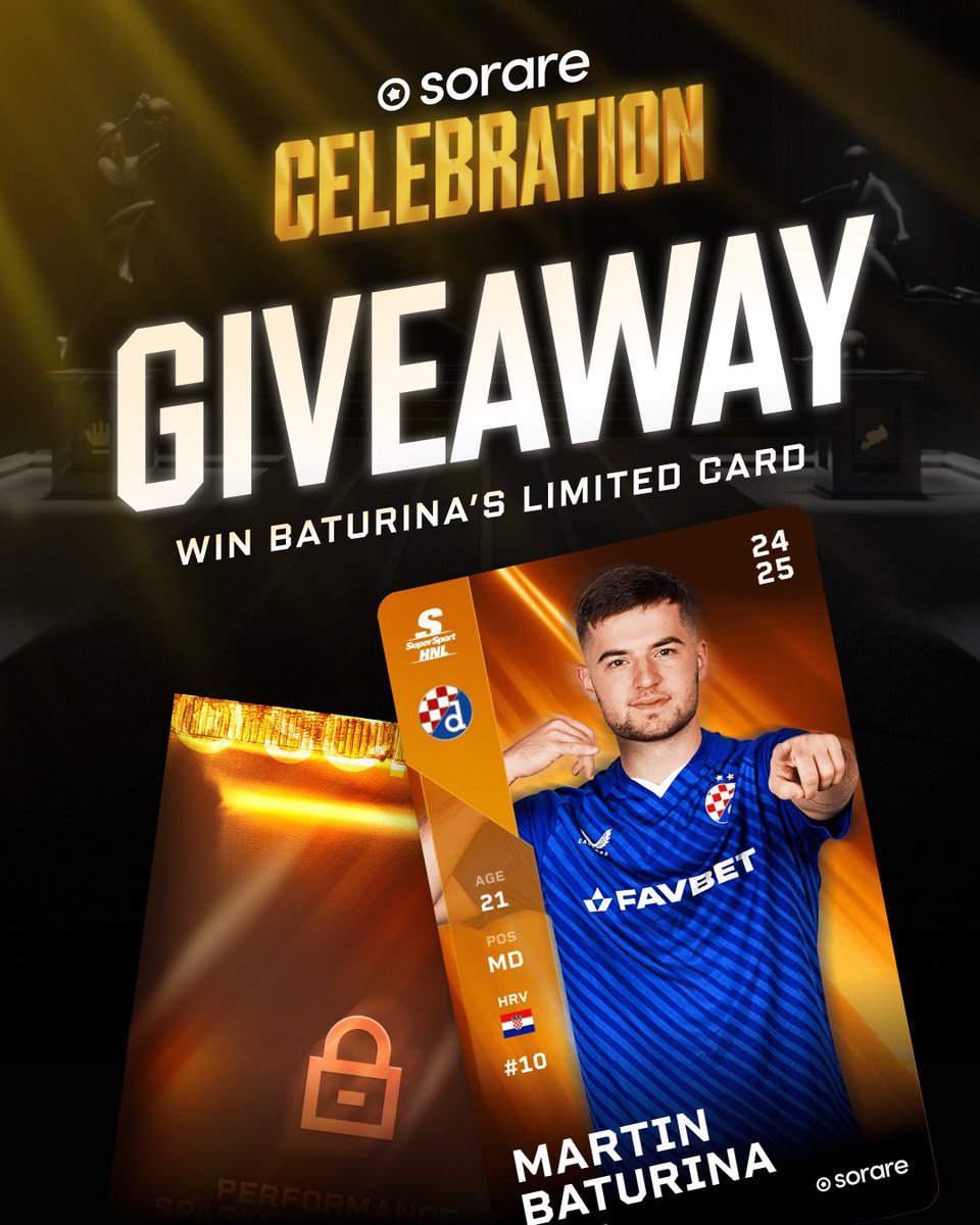 🎁 GIVEAWAY 🕺
Baturina je u top formi i zbog toga imaš priliku osvojiti njegovu Celebration Limited karticu na <a href="/Sorare/">Sorare</a> , Fantasy Football igri! 💙

Sudjelovati možete do srijede 5.2., a uvjeti natječaja su: 
1️⃣ Zaprati <a href="/gnkdinamo/">GNK Dinamo</a> + <a href="/Sorare/">Sorare</a> 
2️⃣ Retweetaj ovaj post
3️⃣ Odgovori s