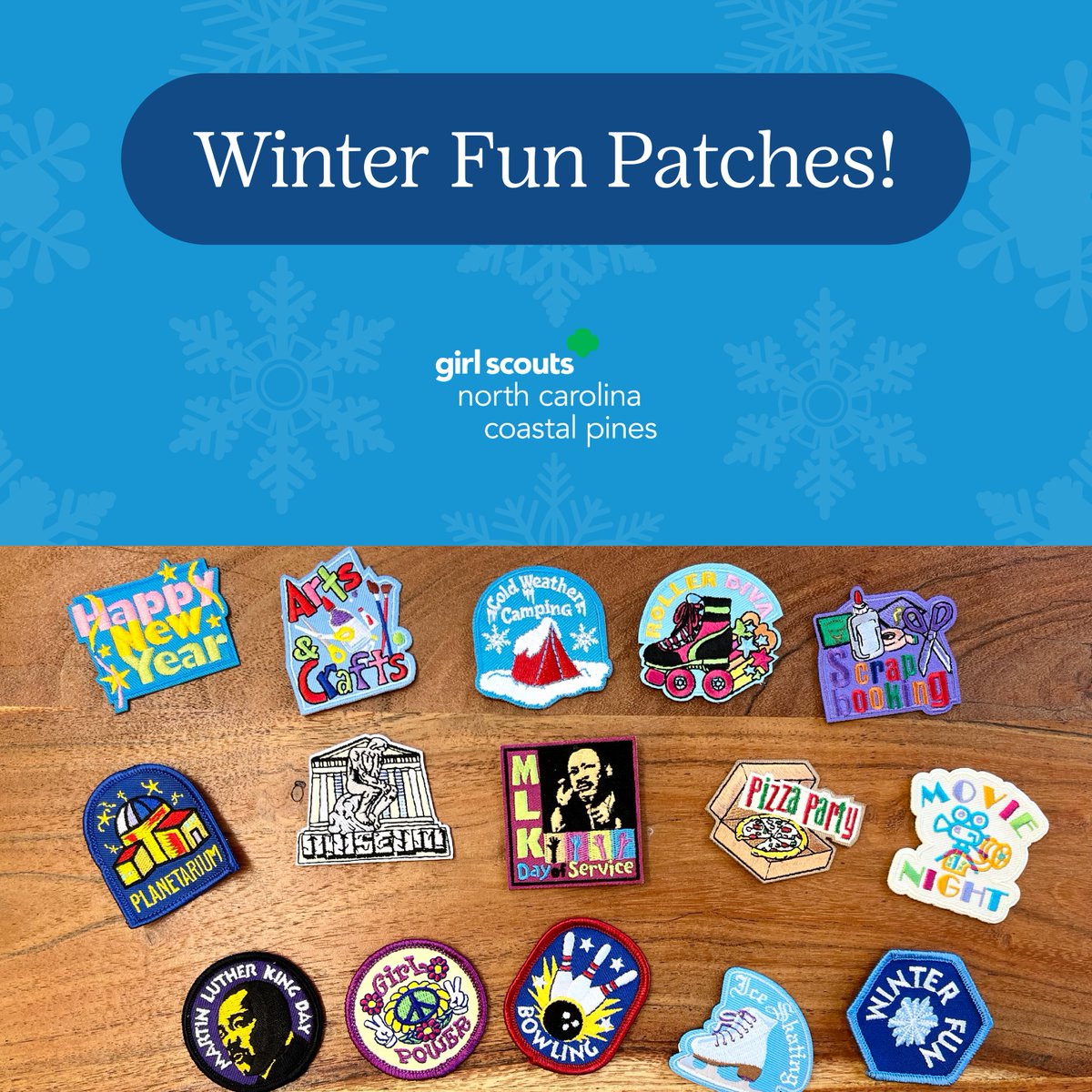 ❄️ Add some "cool" fun patches to your collection! From holidays to snowy adventures, our winter fun patches are the perfect way to celebrate the season!

Stop by our council retail shops to grab yours before they melt away! ⛷️☃️

#GirlScoutStyle #WinterFunPatches #ShopGSNCCP