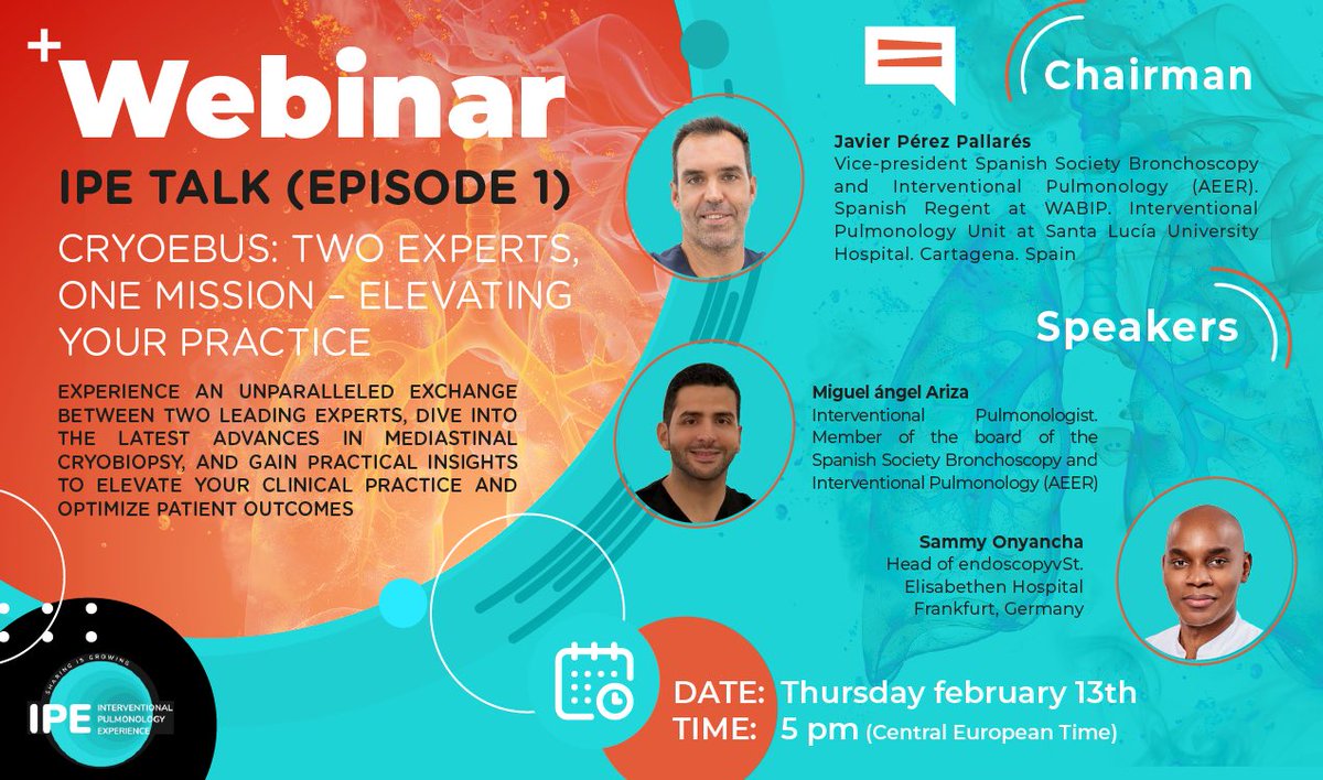 Javier Perez Pallares #Neumologia (@jpallaresneumo) on Twitter photo 🚀 IPE Talks | Episode 1
#CRYOEBUS: 2 Experts,1 Mission-Elevating Your Practice
I’m honored to moderate this webinar with <a href="/MiguelAriza83/">Miguel Ariza Prota</a> & Sammy Onyancha, 2 top experts
📅 Feb 13 | 5 PM (CET)
invitacion.inspiranetwork.com/ipe-talk-episo…
✅ Real cases, practical insights
✅ Tips never shared before 🚀 IPE Talks | Episode 1
#CRYOEBUS: 2 Experts,1 Mission-Elevating Your Practice
I’m honored to moderate this webinar with <a href="/MiguelAriza83/">Miguel Ariza Prota</a> & Sammy Onyancha, 2 top experts
📅 Feb 13 | 5 PM (CET)
invitacion.inspiranetwork.com/ipe-talk-episo…
✅ Real cases, practical insights
✅ Tips never shared before