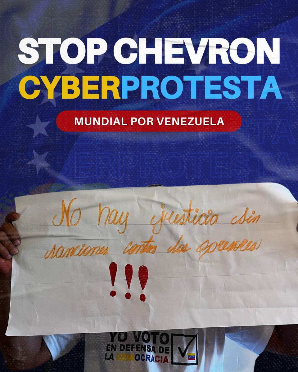 VoluntadPopular's tweet photo. Estados Unidos y el mundo deben escuchar el clamor de los venezolanos que hoy dice: 🛑 #StopChevron.
Por no hay mayor sanción que vivir en dictadura. ¡Nadie de comprar petróleo manchado con la sangre de los venezolanos! https://t.co/GBTqIVG70v