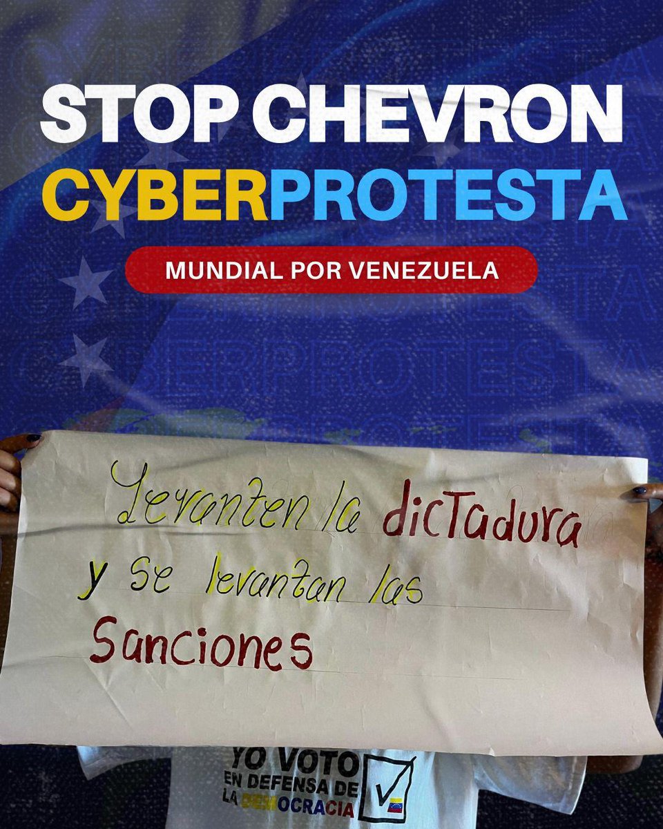 VoluntadPopular's tweet photo. Estados Unidos y el mundo deben escuchar el clamor de los venezolanos que hoy dice: 🛑 #StopChevron.
Por no hay mayor sanción que vivir en dictadura. ¡Nadie de comprar petróleo manchado con la sangre de los venezolanos! https://t.co/GBTqIVG70v