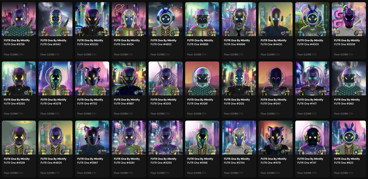 Chapter 4: FUTR One - <a href="/Mintify/">Mintify</a>'s Secret Jewel

Let me tell you about FUTR One, Mintify's official PFP collection. Dropped in December 2022, it features 5,000 unique character NFTs, each crafted by the talented digital artist <a href="/NostalgicScarl1/">Nostalgic Scarlett 🌙</a> . Every FUTR One NFT comes with its