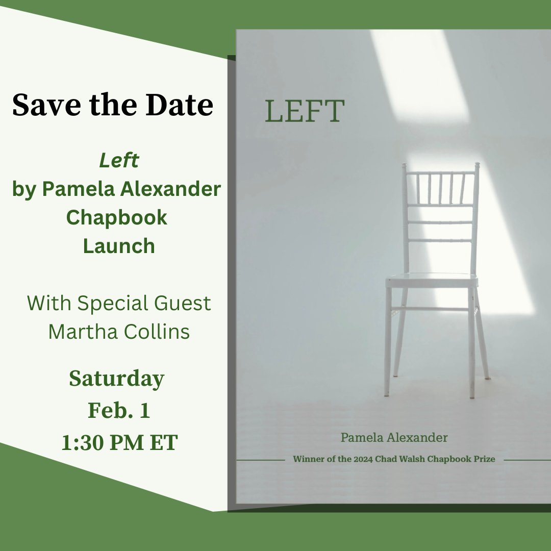 Launch reading TODAY! 1:30 EST.

Join us to celebrate Pamela Alexander's Chad Walsh Prize-winning chapbook, Left!

Reading and conversation:  us06web.zoom.us/j/84359666311

Purchase Left! bpj.org/product/left
