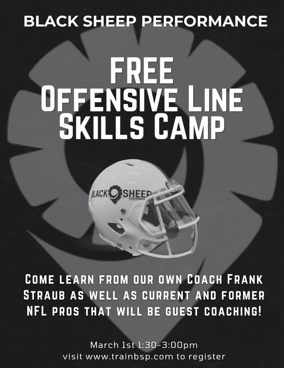 Black Sheep Performance (@trainbsp) on Twitter photo Saturday, March 1st we invite every high school O-Lineman to come out and get right!
Come out for a chance to learn from Coach <a href="/BigFrank513/">Frank Straub</a> as well as guest coaches from the NFL! Fine tune your skills, compete against your peers, and have a great time ⚫️🐏 Saturday, March 1st we invite every high school O-Lineman to come out and get right!
Come out for a chance to learn from Coach <a href="/BigFrank513/">Frank Straub</a> as well as guest coaches from the NFL! Fine tune your skills, compete against your peers, and have a great time ⚫️🐏