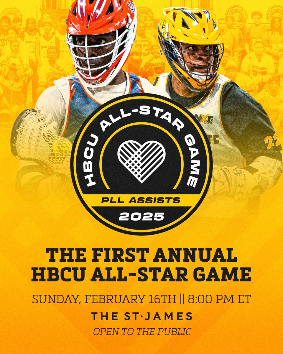 PLL_Assists's tweet photo. Introducing the First Annual HBCU All-Star Game 🥍

This Black History Month, join us in celebrating the rich history and modern day excellence of HBCU Lacrosse in America at the 2025 HBCU All-Star Game!

Open to the Public this February 16th.
8pm ET | The St. James https://t.co/TWHTnCfIO0