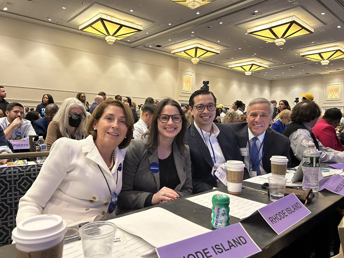 Rhode Island's four DNC members are ready to vote for the <a href="/DNC/">Democratic Party</a>'s next leadership team. We are proud to be a part of this historic moment in Democratic Party history.

Chair <a href="/BerettaLiz/">Liz Beretta Perik</a> 
Vice Chair <a href="/JamesDiossa/">James A. Diossa</a> 
Committeeman <a href="/joepaolinojr/">Joseph R. Paolino Jr</a> 
Committeewoman <a href="/NicoleMVerdi/">Nicole Verdi</a>