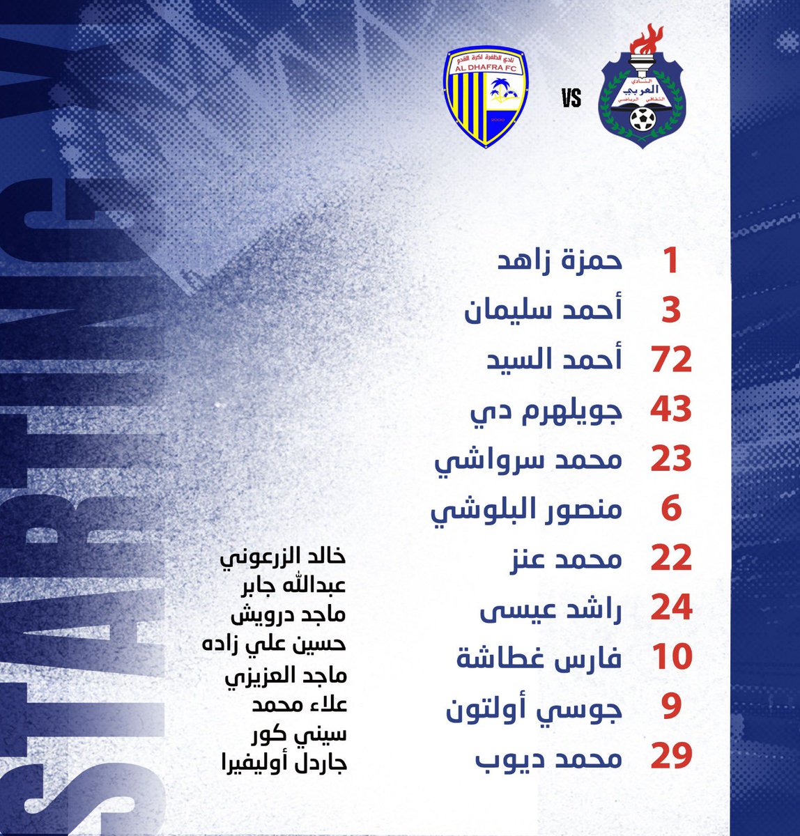 التشكيلة الرسمية للعربي في مواجهة الظفرة