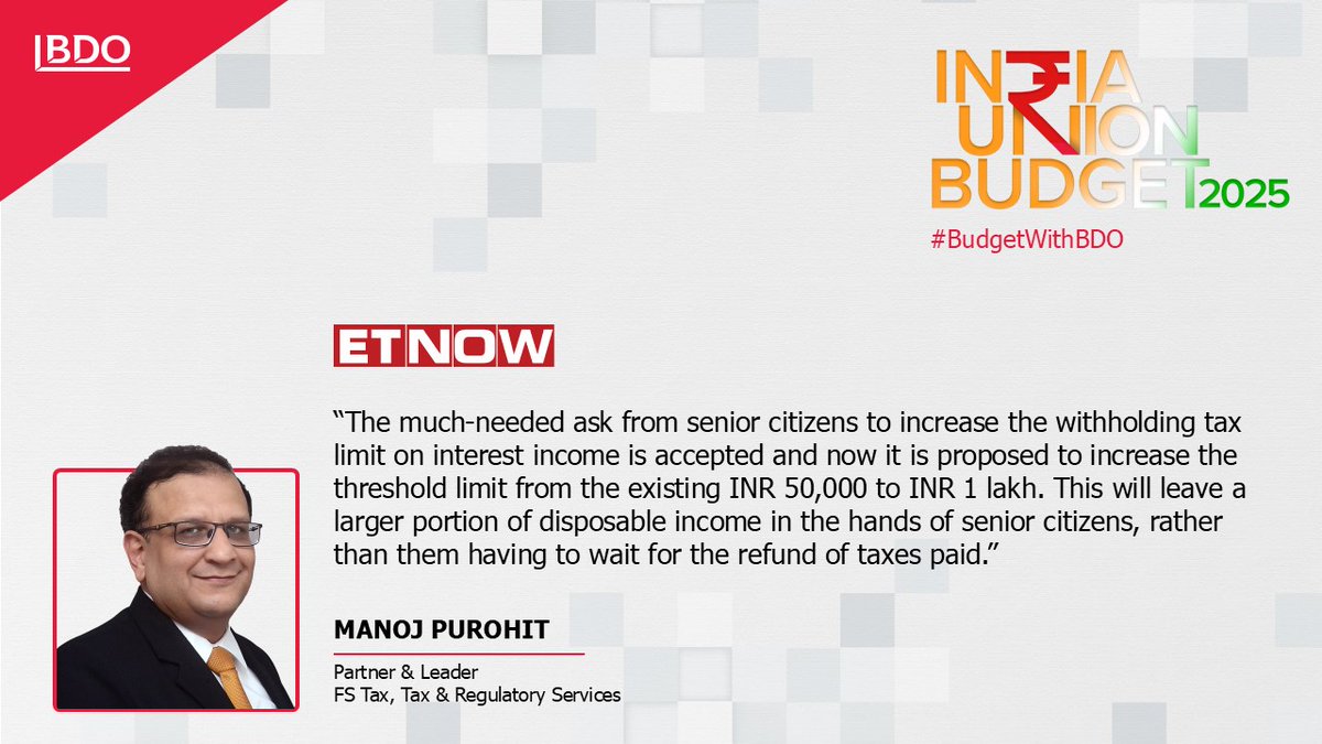 #ManojPurohit <a href="/ETNOWlive/">ET NOW</a>
Read more here: bit.ly/3Ei9uUl

#BDOIndia #BudgetwithBDO #Budget2025 #IndiaUnionBudget2025 #IndiaBudgetAnalysis #TaxReforms2025 #FiscalPolicy2025 #FinanceMinister