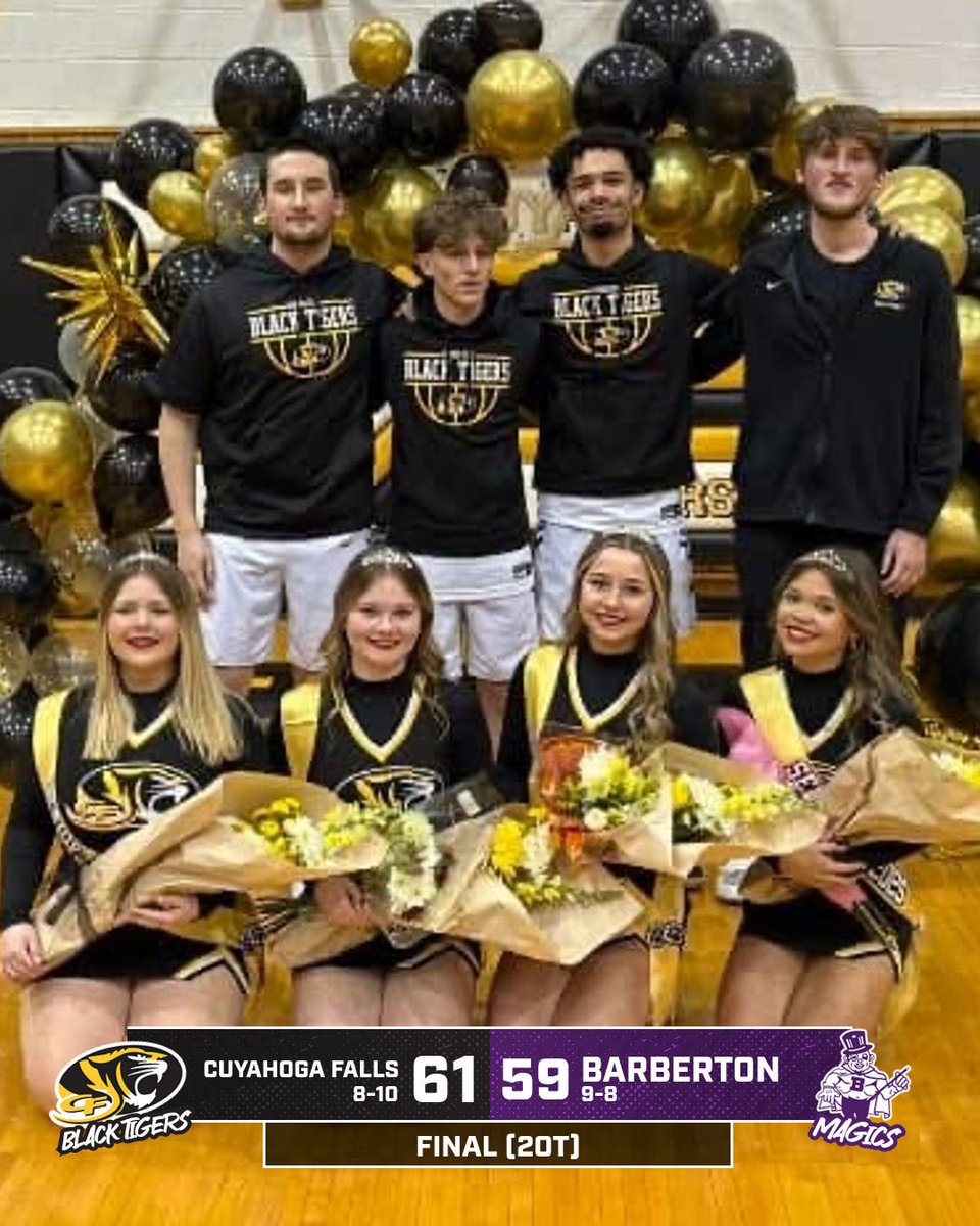 That’s a Black Tiger winner on SENIOR NIGHT in Double OT! What a tremendous way to celebrate our seniors!

SR - Austin Brickley led us with 22 points
SR - Shannon Payne added 19 points
JR - Hayden Johnson chipped in 12 points

It’s a great day to be a Black Tiger!