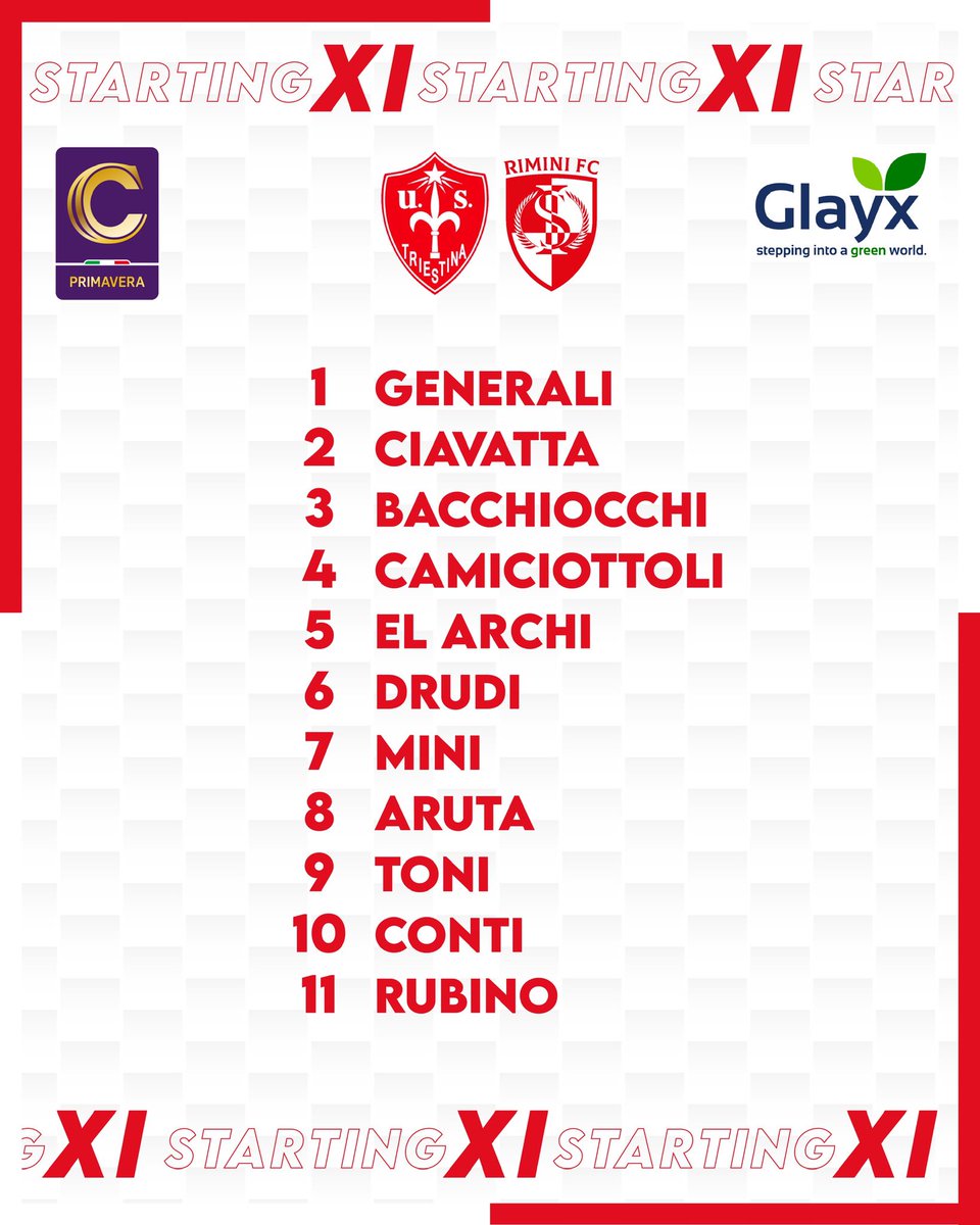 RiminiFC1912's tweet image. STARTING XI ⚔️⚪️🔴

Calcio d’inizio alle ore 14:30 ⏳

#TriestinaRimini | #Primavera3
