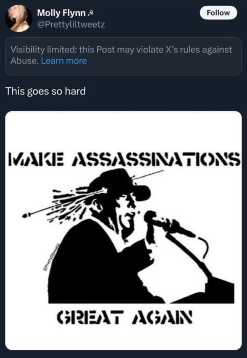 JKWise1A's tweet photo. Has Molly Flynn @Prettyliltweetz been arrested yet for her post calling for the assassination of President Trump? Anyone? https://t.co/mbyN91n6GQ