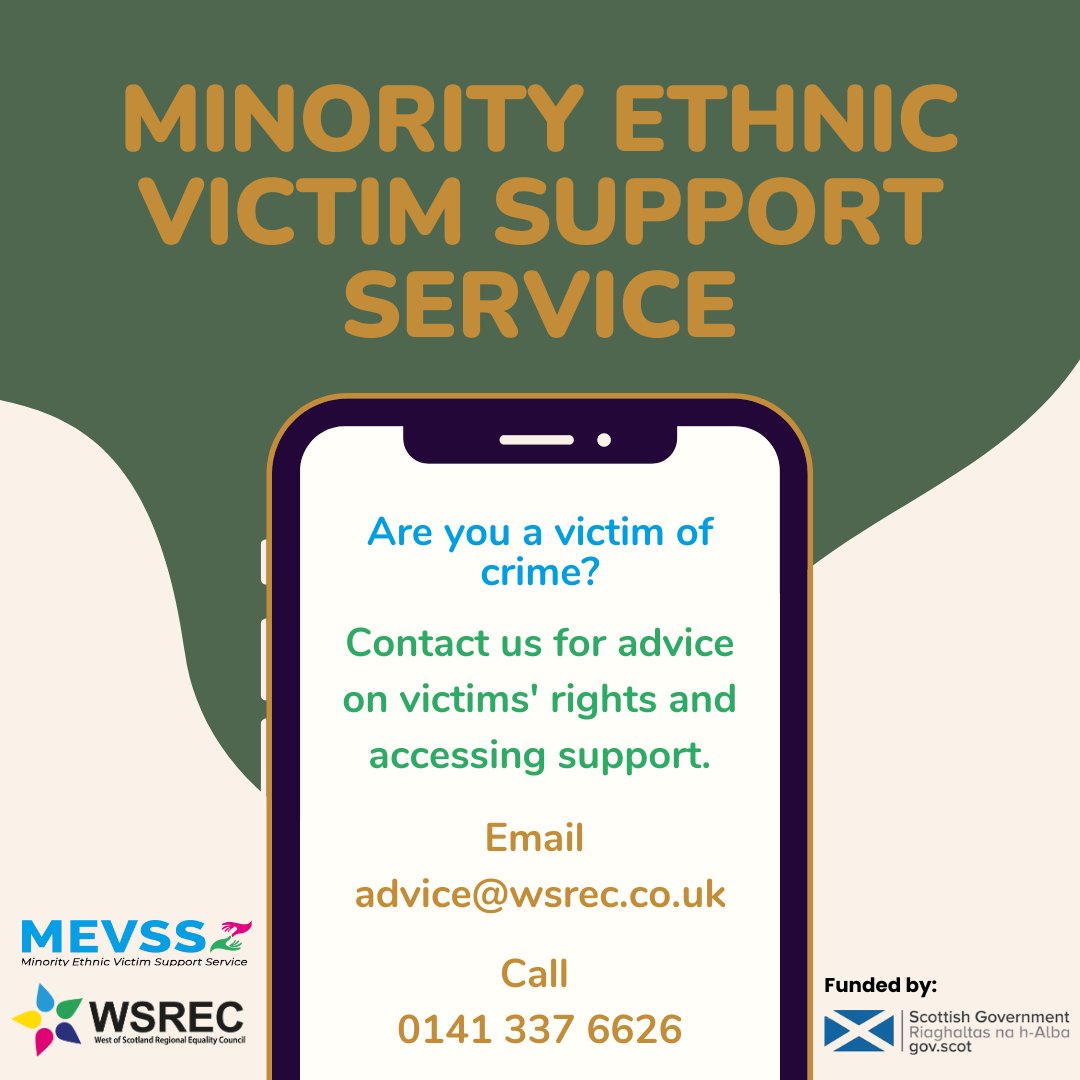 WSREC (@wsrec) on Twitter photo We are providing advice sessions for ME adults affected by crime. It does not matter what the crime is or when and where it took place. If you or someone you know has been affected by any type of crime, please email advice@wsrec.co.uk or call 0141 337 6626.
#wsrec We are providing advice sessions for ME adults affected by crime. It does not matter what the crime is or when and where it took place. If you or someone you know has been affected by any type of crime, please email advice@wsrec.co.uk or call 0141 337 6626.
#wsrec
