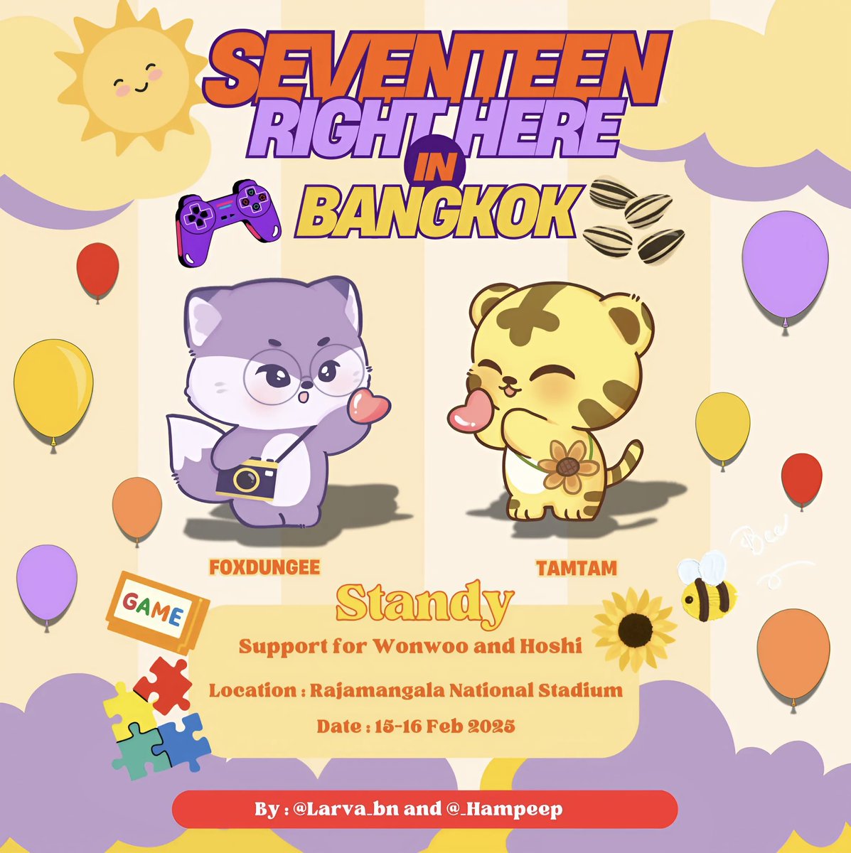 pls kindly rt ♡

Standy (50cm) Support for
#WONWOO and #HOSHI 💜💛

กะรัตแวะมาถ่ายรูปกับสแตนดี้ FoxDungee และ TamTam กันได้นะคะ จุดที่ตั้งและเวลาจะแจ้งอีกครั้งค่ะ

🗓️ : 15-16 Feb 2025
📌 : Rajamangala National Stadium
by  : <a href="/Larva_bn/">˚₊♡ 보시❀ลาวาเย็น🎀</a> <a href="/_Hampeep/">แฮมปี๊บ 호랑해♡🐯</a> 

#SVT_RIGHT_HERE_IN_BANGKOK
#호시