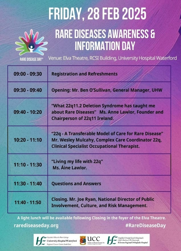 22Q11 Ireland (@22q11_ireland) on Twitter photo Quite excited about this happening! Very grateful to <a href="/UHW_Waterford/">Univ Hosp Waterford</a> for their support in helping to raise awareness of #22q and individually rare collectively common #RareDiseases
<a href="/UCC/">UCC Ireland</a> <a href="/CUH_Cork/">Cork University Hospitals</a> <a href="/HSEDubSouthEast/">HSE Dublin and South East</a> <a href="/CarrollJennifer/">Jennifer Carroll MacNeill TD</a> <a href="/MartinaQueally/">Martina Queally</a> <a href="/CcoHse/">Dr Colm Henry, CCO HSE Ireland</a> Quite excited about this happening! Very grateful to <a href="/UHW_Waterford/">Univ Hosp Waterford</a> for their support in helping to raise awareness of #22q and individually rare collectively common #RareDiseases
<a href="/UCC/">UCC Ireland</a> <a href="/CUH_Cork/">Cork University Hospitals</a> <a href="/HSEDubSouthEast/">HSE Dublin and South East</a> <a href="/CarrollJennifer/">Jennifer Carroll MacNeill TD</a> <a href="/MartinaQueally/">Martina Queally</a> <a href="/CcoHse/">Dr Colm Henry, CCO HSE Ireland</a>