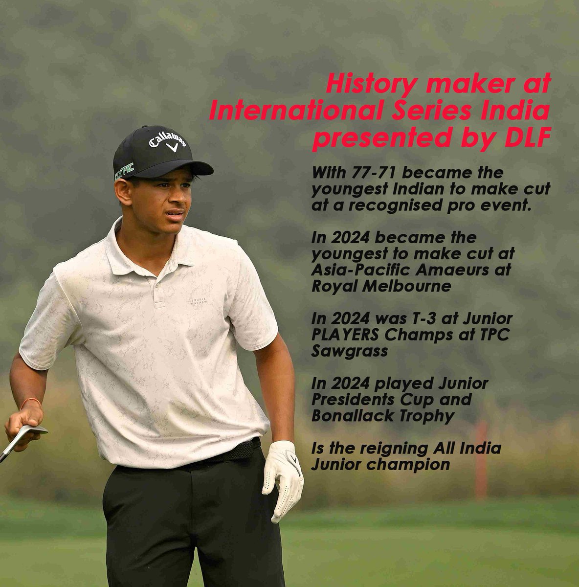 Prodigious 15-year-old #KartikSingh made history by becoming the youngest Indian to make cut in an Intl Pro event at the #InternationalSeries India pres by DLF. "I feel very good (to have done that) with  Bryson and Anirban and Neiman, a lot of really good players in the field.