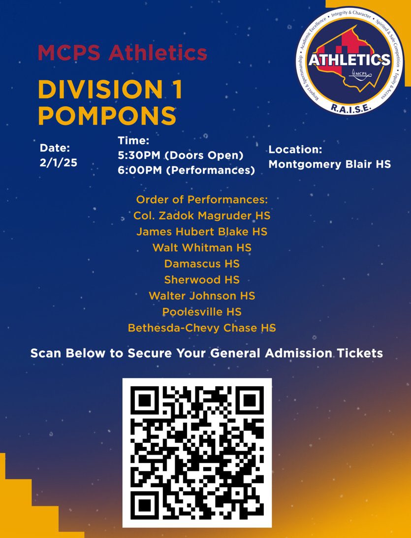 Jeff Sullivan (@mcpsad) on Twitter photo Today is the day! Good luck to all student-athletes and squads competing in the <a href="/MCPS/">MCPS</a> Pompons Championships! Thank you <a href="/BlairAthletics/">Blair Athletics</a> for hosting! We also appreciate our all-star cast of workers and judges! #WeRAISE <a href="/MCPSAthletics/">MCPS Athletics</a> Today is the day! Good luck to all student-athletes and squads competing in the <a href="/MCPS/">MCPS</a> Pompons Championships! Thank you <a href="/BlairAthletics/">Blair Athletics</a> for hosting! We also appreciate our all-star cast of workers and judges! #WeRAISE <a href="/MCPSAthletics/">MCPS Athletics</a>