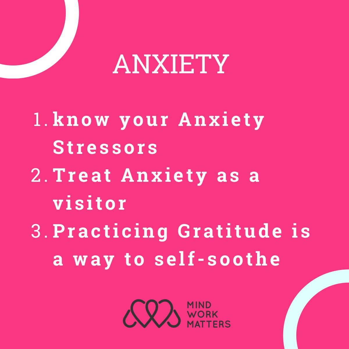 Try this 👇

Instead of saying “I have Anxiety”. Or “My Anxiety” (this then becomes part of your identity).  Instead say “I feel anxious about…” then you’re labelling the feeling and identifying the thing.  

#Anxiety #MindWorkMatters