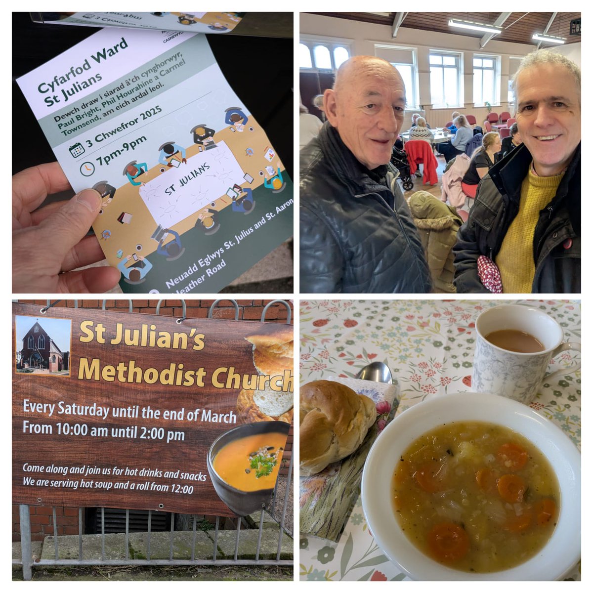 JuliansLabour's tweet photo. Many thanks to St Julians Methodist Church for the fantastic warm soup. It was very welcomed after a busy cold morning talking to residents about the St Julians Ward Meeting on the Councils proposed budget. @GPNewport will also be in attendance to answer any questions. https://t.co/OHHbZ4llLM