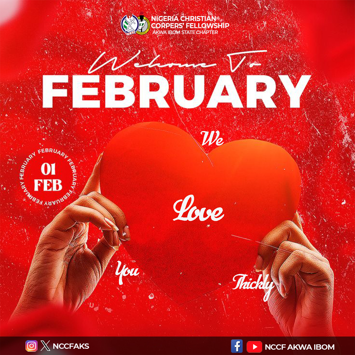 NCCFAKS_'s tweet photo. NCCF AKWA IBOM STATE 
FEBRUARY IS HERE😍

A Season of Love🌹, Blessed be God🙌

Happy New Month Beloveds🥰. Welcome to February❤‍🔥. May the Love of the Lord be spread abroad in our Hearts. 

From all of us at NCCF Akwa Ibom, WE LOVE YOU THICKLY🥰❤‍🔥 https://t.co/5OB9c7RYQl
