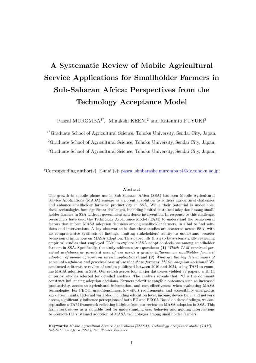 pascal_muromba's tweet image. Our latest review paper is currently under review. We would appreciate your comments and feedback! #ict4d #ictd @SSRN papers.ssrn.com/sol3/papers.cf…