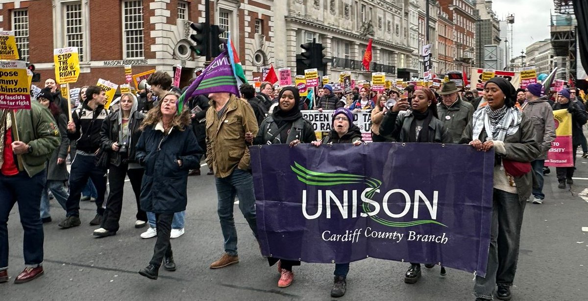 Unite Against Fascism (@uaf) on Twitter photo South Wales Unison members on the march against Farage, Robinson and the rest of the bigots.
<a href="/AntiRacismDay/">Stand Up To Racism</a> <a href="/UnisonCardiff1/">@cardiffunison.bsky.social</a> <a href="/sutr_wales/">SUTR Wales</a> South Wales Unison members on the march against Farage, Robinson and the rest of the bigots.
<a href="/AntiRacismDay/">Stand Up To Racism</a> <a href="/UnisonCardiff1/">@cardiffunison.bsky.social</a> <a href="/sutr_wales/">SUTR Wales</a>