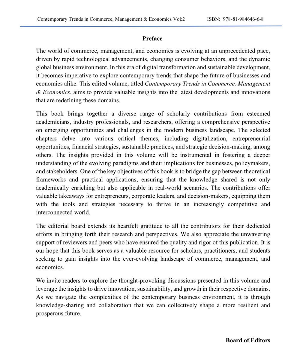 ShabnamMehta29's tweet photo. Collaborated with senior faculty to edit the book titled “Contemporary Trends in Commerce, Management &amp; Economics Vol:2”. The book is available on Amazon Kindle  https://t.co/rwji2g9CyL. https://t.co/FpBCdPFFSS