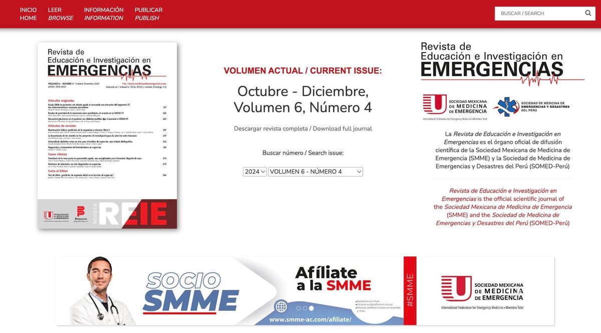 ReieSmme's tweet image. La #REIE le da la bienvenida a la #SOMEDPerú quienes desde enero 2025 son sociedad Co-Editora, junto a la @SMMEAC 

¡POR UNA MEDICINA DE URGENCIAS PARA TODOS!

medicinadeemergencias.com