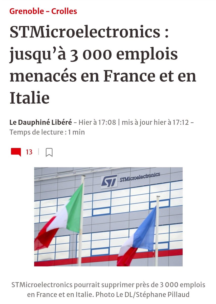 CamilleStineau's tweet image. L&apos;entreprise STMicroelectronics, qui a touché 2.9 MILLIARDS d&apos;euros de subventions publiques de la part de l&apos;État français (avec nos impôts, donc) s&apos;apprêterait à supprimer 3000 emplois. L&apos;État va-t-il les obliger à rendre l&apos;argent ?

1/2