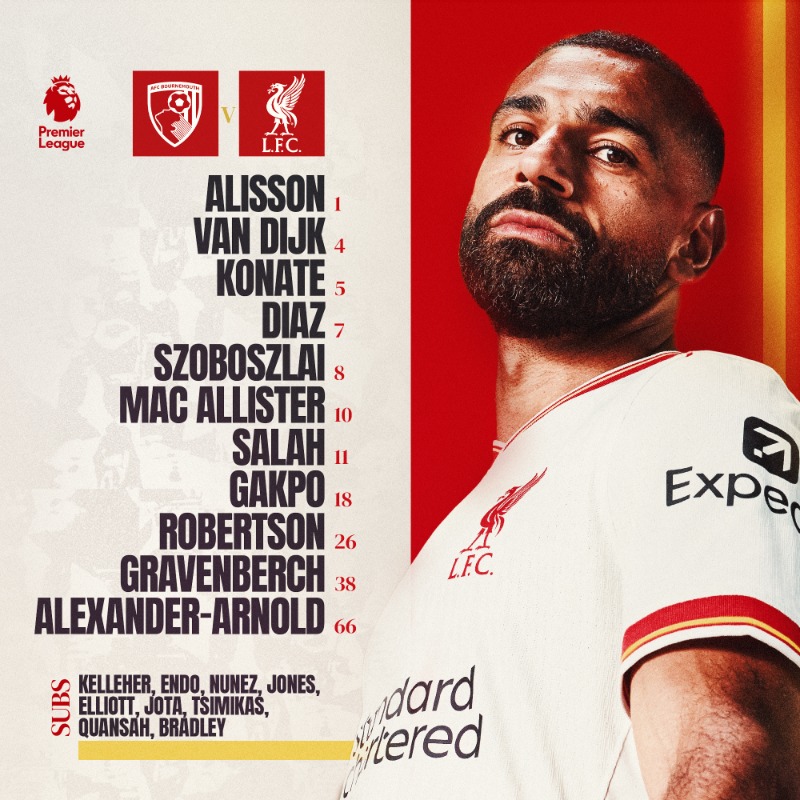 LFC's tweet photo. Our team to take on the Cherries 🙌📋 #BOULIV