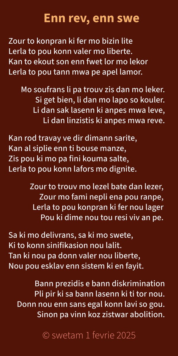 electr0lights's tweet photo. @Lucie008 A tribute to the memory of the enslaved peoples, in kreol and English. https://t.co/3b7spOTzH4
