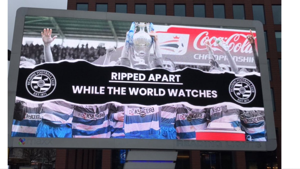 22_bluebell_'s tweet photo. @henrywinter READING FC needs a new owner urgently! The Fans, staff, Manager and the Team will fight for this club - we will not let 153 years of history be destroyed! These Billboards outside Reading Railway Station now! Our plight needs attention! #SaveReadingFC https://t.co/FQvUfAfxVe
