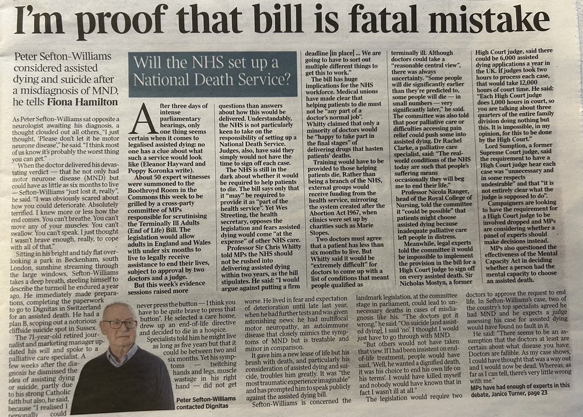 “I would have killed myself and nobody would have known that in fact I wasn’t ill at all.” An astonishing story in today’s Times, showing the real dangers of ⁦<a href="/kimleadbeater/">Kim Leadbeater MBE MP</a>⁩’s assisted suicide bill. It’s not too late to say no to this.