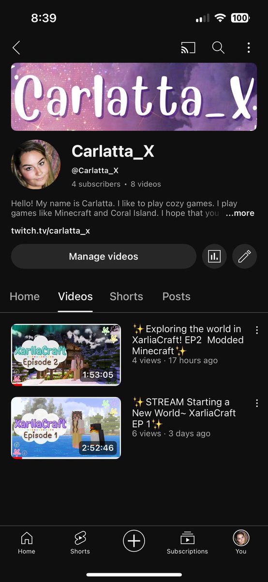 Carlatta_X's tweet photo. Hey guys I made a YouTube channel to start posting videos on it! I started a Minecraft series called XarliaCraft! #YouTube #twitchgaming #girlgamer 

https://t.co/Sbs1m88LVH https://t.co/UwJZcV0fei