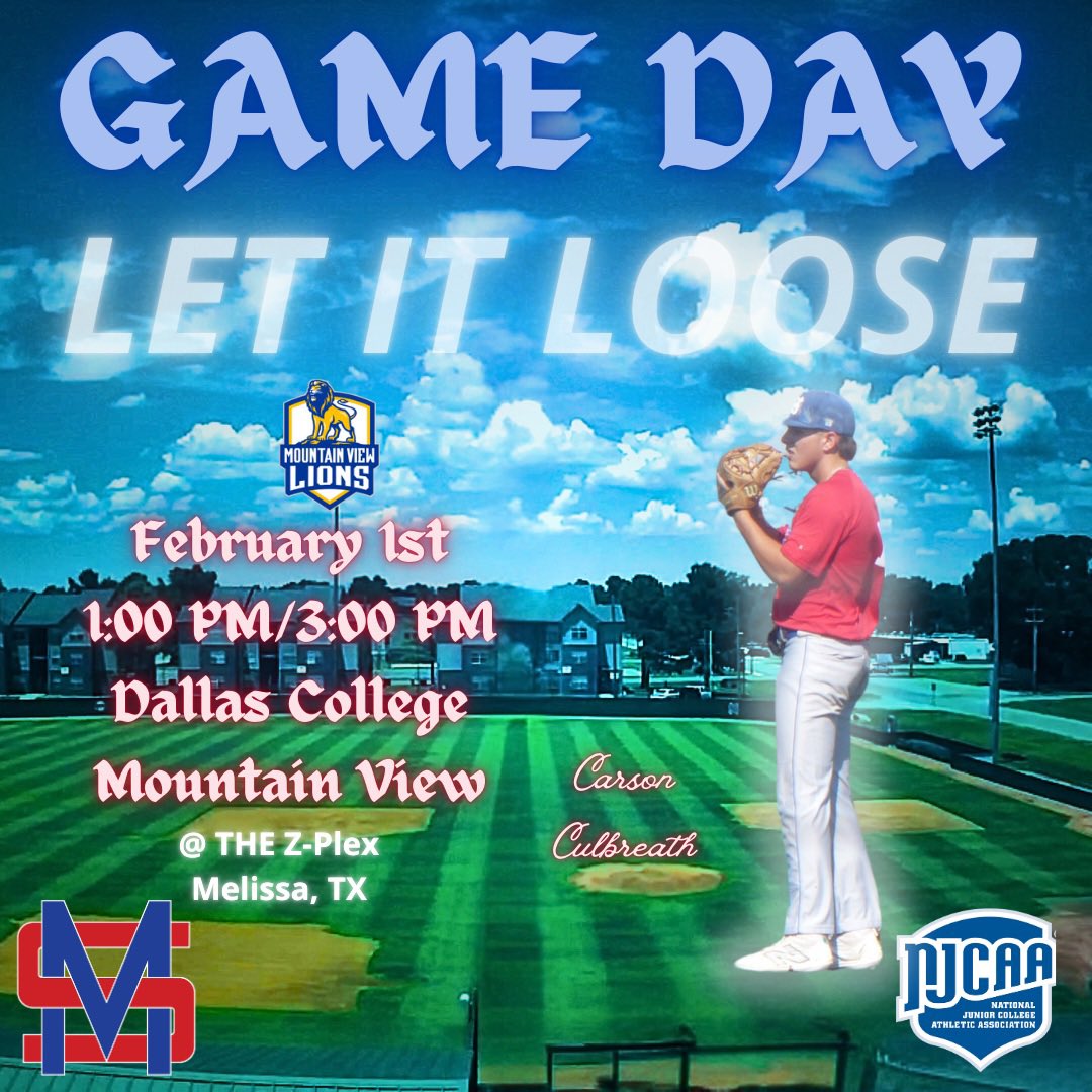 🚨GAMEDAY🚨

🆚 Dallas College Mountain View
🏟  Z- Plex 
📍 Melissa, TX
⏰ 1:00 PM &amp; 3:00 PM
💻 web.gc.com/teams/mwGXtEJb…

#LetItLoose