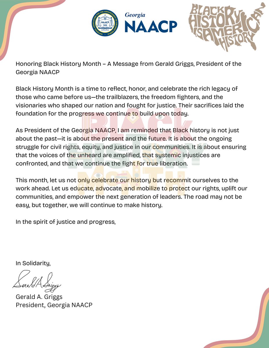 Georgia_NAACP's tweet image. Happy Black History Month. Please remember regardless of what anyone says, Black History is American History. #NAACP #GeorgiaNAACP