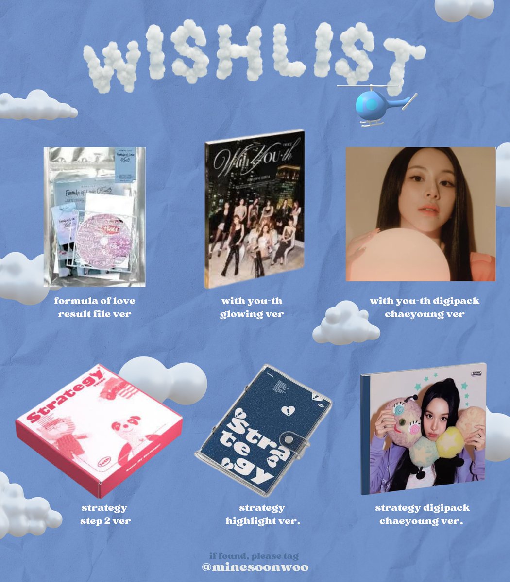 ☁️ wtb lfs ph ! 

twice / chaeyoung ver album 
- 3 or more per seller 
- strategy step 4 digipack preferably with chaeyoung pc 
- unsealed only  
- not in a rush  

pls help rt! &lt;3
