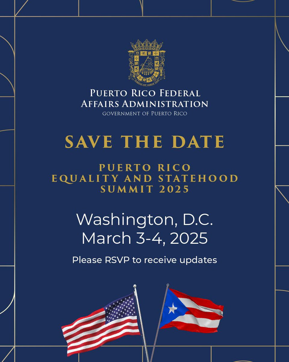 El pueblo de Puerto Rico votó por cuarta vez a favor de la Estadidad y ese es el mandato que le han dado a la gobernadora de Puerto Rico. 

Te invitamos a que te unas y participes en la Cumbre de la Igualdad y Estadidad el 3 y 4 de marzo en Washington, D.C.

Regístrate para
