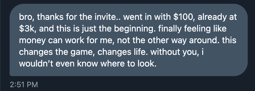 ADDING MORE PEOPLE

My $10 to $50,000 has already started

i’m here to change your life
always a pleasure to read words of gratitude

> if you don’t have $10, I’ll give it to you
> 85% win rate with multiple 5-30x plays

to join: like, rt, and drop a comment "i'm in"

I’ll send