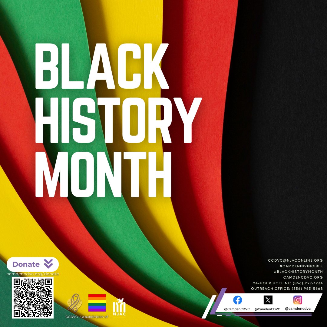 CamdenCDVC's tweet photo. February is Black History Month! 

A time to honor the incredible achievements and contributions of Black individuals throughout history. 

#BlackHistoryMonth #enddomesticviolence #camdencountynj #camdeninvincible #newjersey #njac_helps https://t.co/RCHnZ1Sf7Y