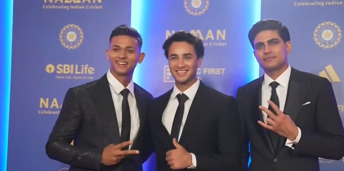 Shubman Gill, Abhishek Sharma and Yashasvi Jaiswal at the BCCI awards. 🌟