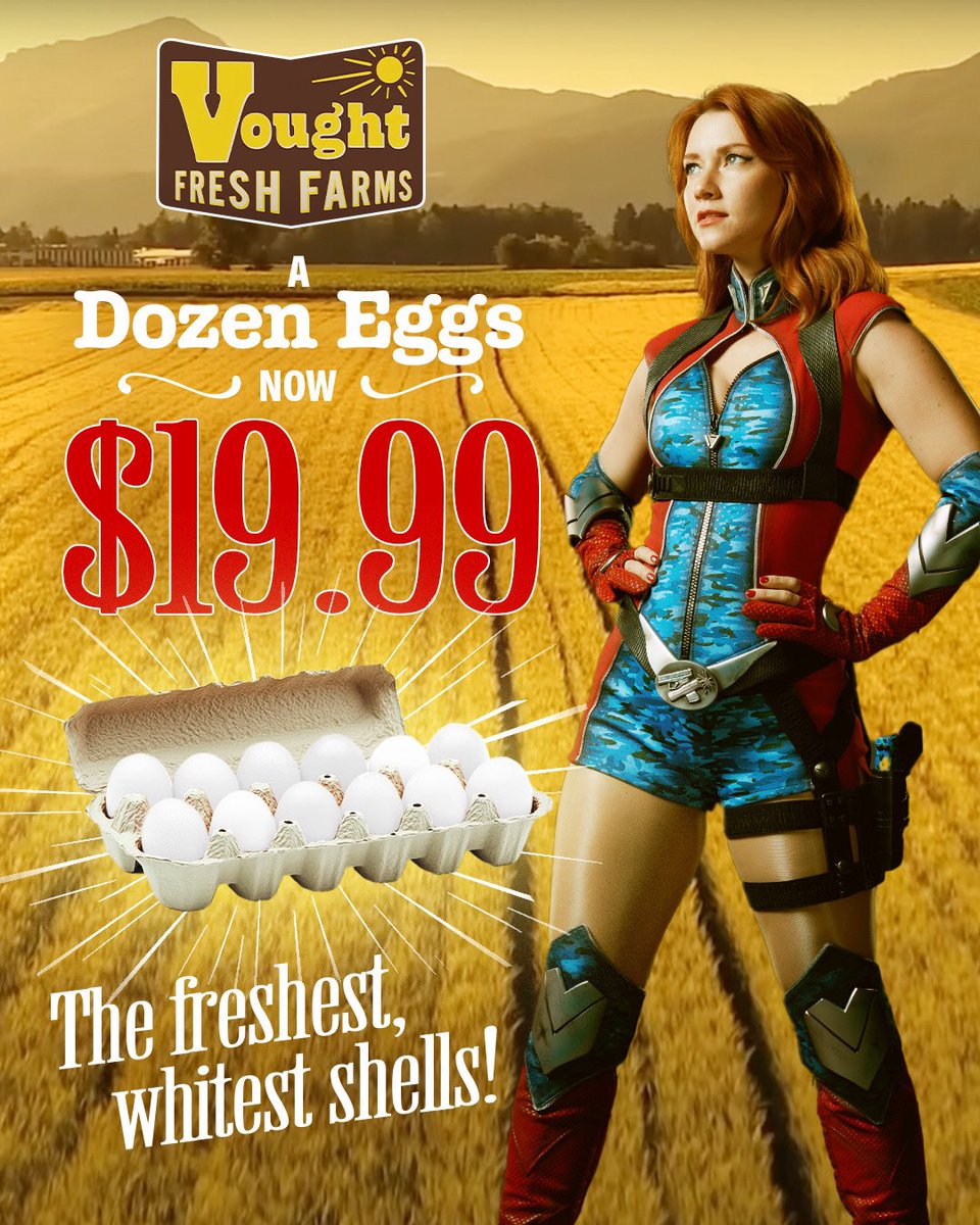 VoughtIntl's tweet image. Vought knows and cares about how much patriots are paying for groceries. That’s why Vought Fresh Farms is proud to announce a historically new low price on our eggs by the dozen. No woke yolks guaranteed!