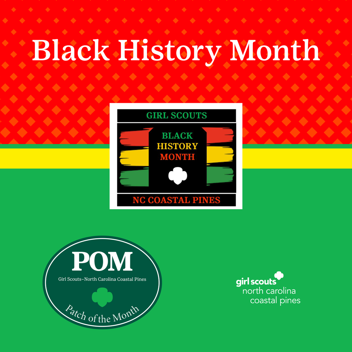 February Patch of the Month! ✨ This Black History Month council patch program is focused on helping Girl Scouts to Discover, Connect, and Take Action as it relates to learning more about Black American history, culture, and notable contributions. 
🔗 gsnccp.org/BHMPatch