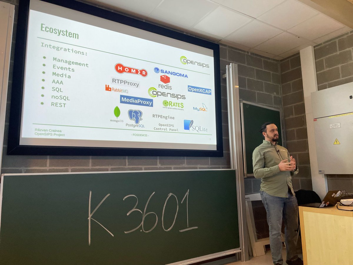 saghul's tweet image. The #RTCdevroom starts! On stage Razvan to tell us about #OpenSIPS