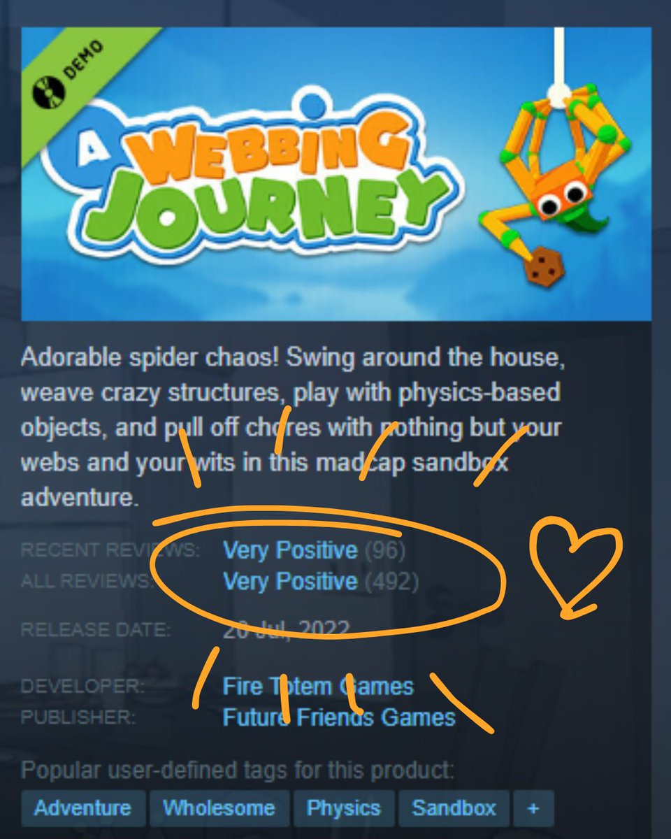 FireTotemGames's tweet photo. OMG... It's really happening. Our demo is only 8 reviews away from hitting the 500 mark, which means it will be marked as OVERWHELMINGLY POSITIVE ✨ https://t.co/5jDqRttmhy