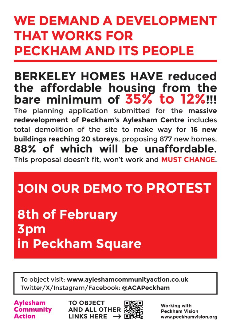 Aylesham Community Action (@acapeckham) on Twitter photo JOIN OUR DEMO! 🔽
Peckham Housing Protest Sat 8th February 3pm in Peckham Sq where the library is. Organised by <a href="/ACAPeckham/">Aylesham Community Action</a> and supported by <a href="/ShapeCoalition1/">SHAPE Coalition (Southwark)💚</a> JOIN OUR DEMO! 🔽
Peckham Housing Protest Sat 8th February 3pm in Peckham Sq where the library is. Organised by <a href="/ACAPeckham/">Aylesham Community Action</a> and supported by <a href="/ShapeCoalition1/">SHAPE Coalition (Southwark)💚</a>