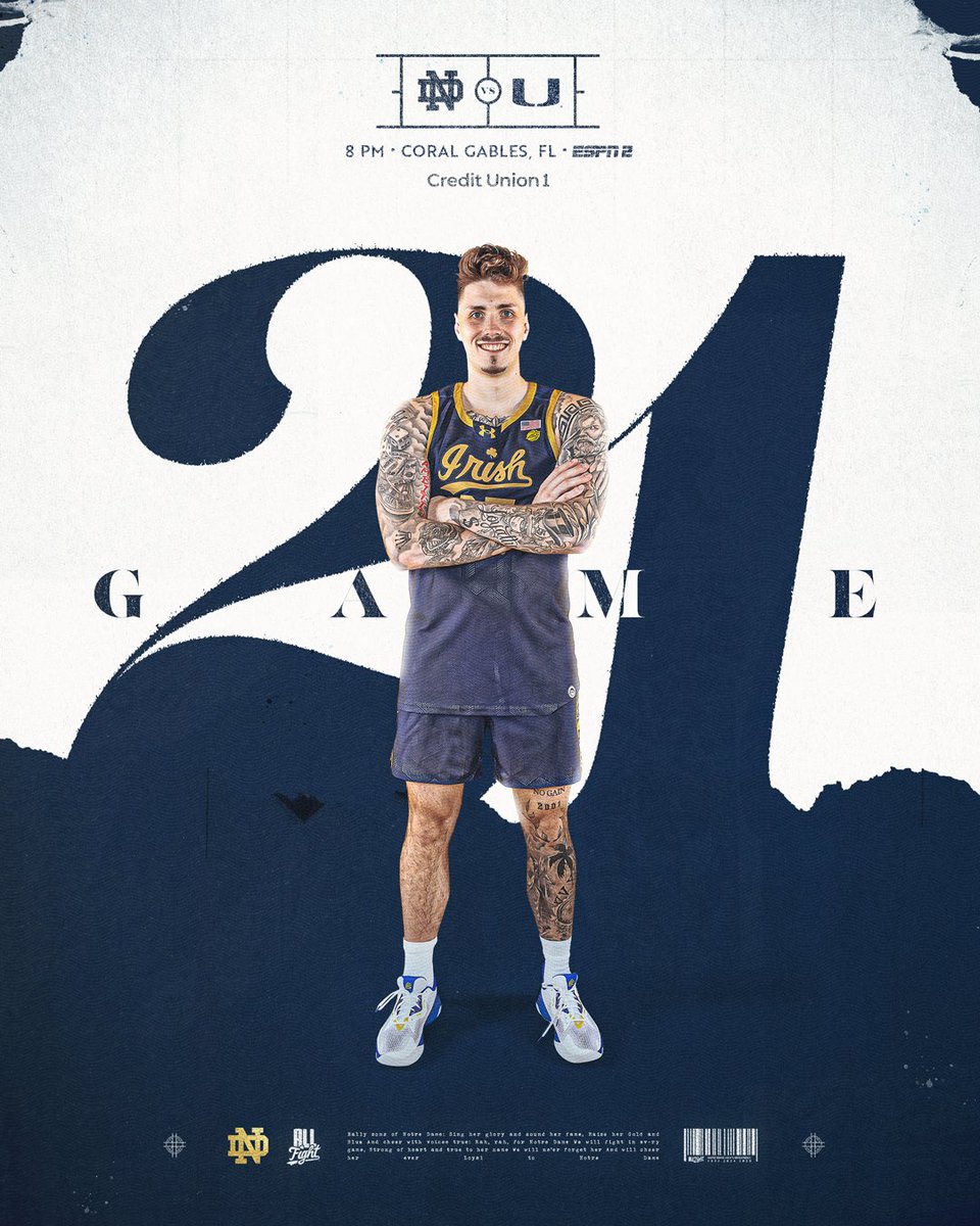 Notre Dame Men's Basketball (@ndmbb) on Twitter photo Saturday night hoops
🆚 Miami
🕗 8:00 PM
📍 Coral Gables, Florida
📺 ESPN2
📻 <a href="/NotreDameRadio/">The Notre Dame Radio Network</a>
#GoIrish☘️ | <a href="/MyCreditUnion1/">Credit Union 1</a> Saturday night hoops
🆚 Miami
🕗 8:00 PM
📍 Coral Gables, Florida
📺 ESPN2
📻 <a href="/NotreDameRadio/">The Notre Dame Radio Network</a>
#GoIrish☘️ | <a href="/MyCreditUnion1/">Credit Union 1</a>
