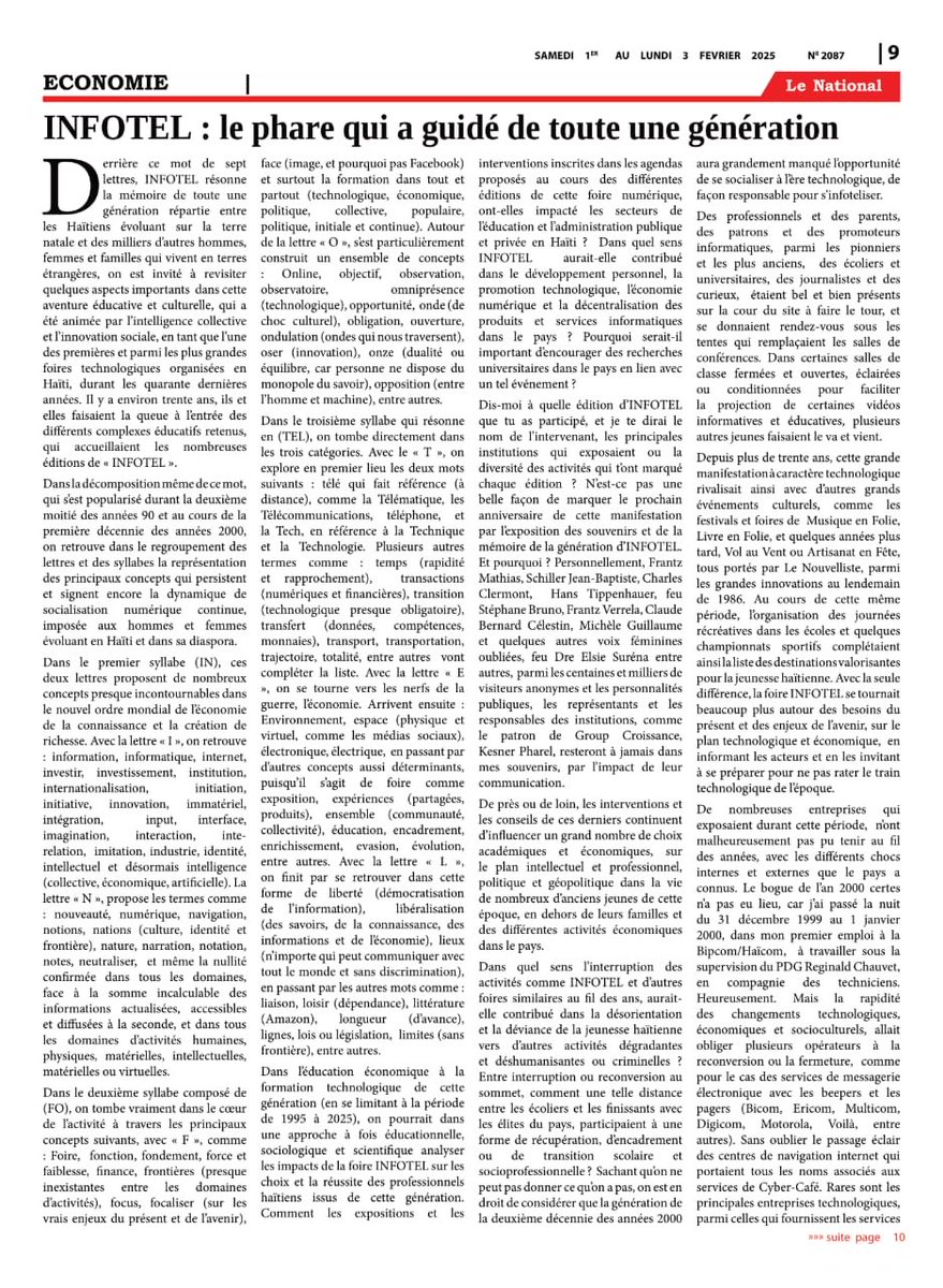 PharelKesner's tweet photo. INFOTEL @GroupCroissance @PharelKesner Une initiative de modernisation de l’économie haïtienne à la fin du 20ème siècle. #LeNational #DominiqueDomercant #AlphaNETisation #économienumérique https://t.co/kQuHKcUK4Y