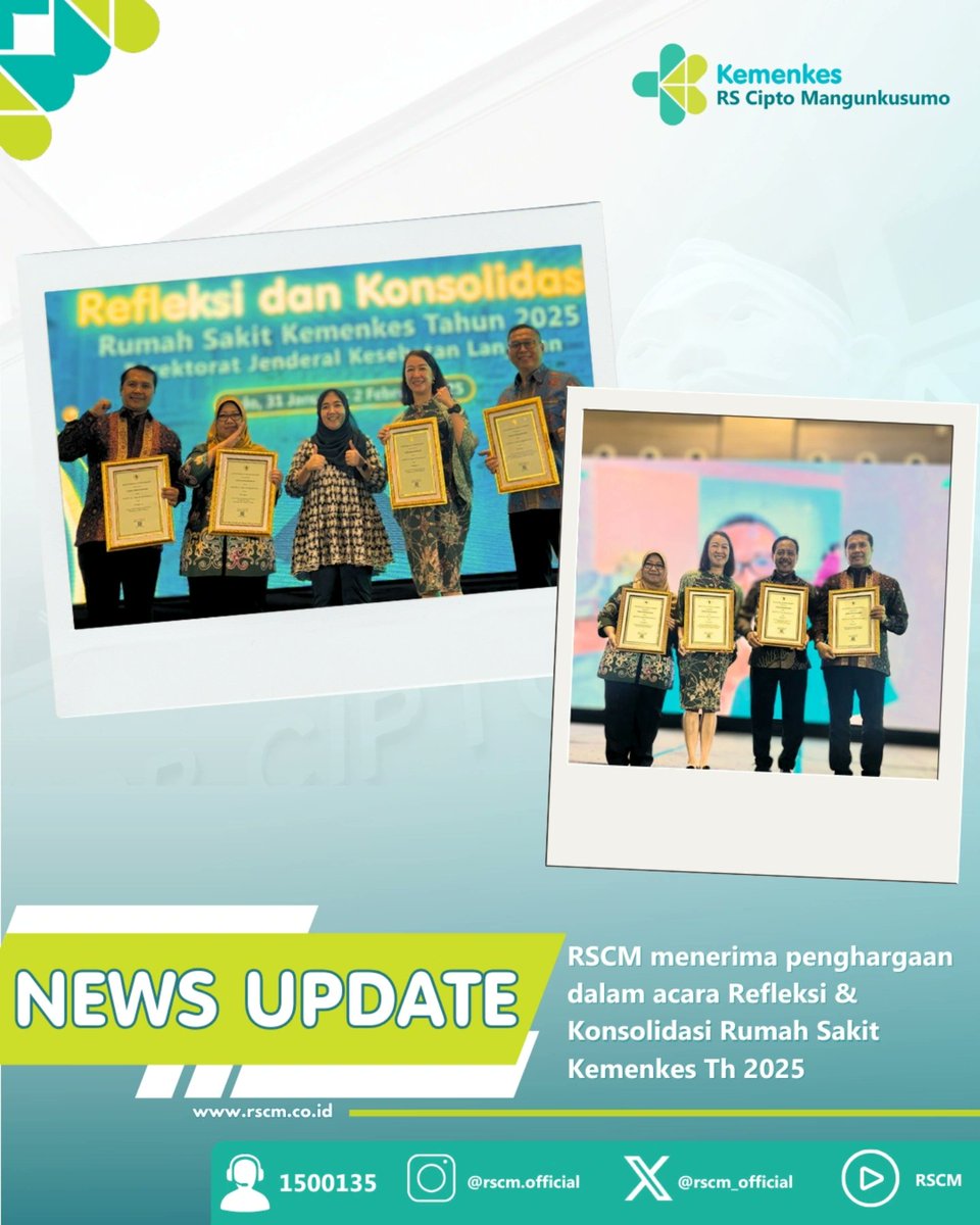 RSUPN Dr. Cipto Mangunkusumo kembali menorehkan prestasi! Dalam acara Refleksi &amp; Konsolidasi Rumah Sakit Kemenkes Tahun 2025, RSCM meraih empat penghargaan sekaligus