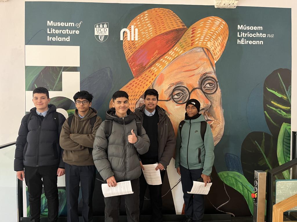 StVincentsd11's tweet photo. Our second TY class Shackleton had their English trip yesterday. They did the James Joyce scavenger hunt followed by a tour of the MOLI museum.  They strolled through Stephens Green in the sunshine afterwards ending a perfect day out. #ERST #ERBB https://t.co/OBW1flGZXW
