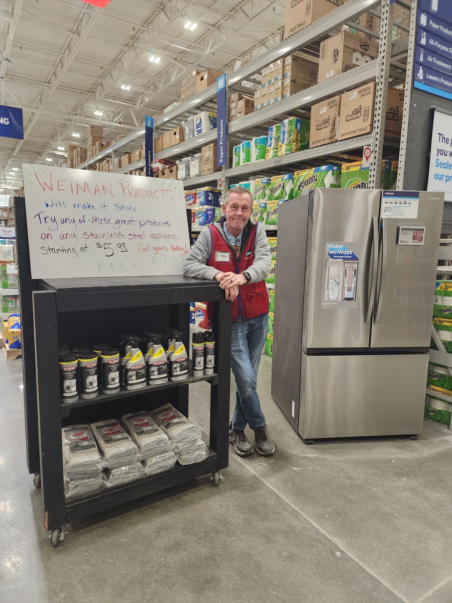 scarsey79's tweet photo. We've got the stuff to make it shine! Come on out to Lowe's 2246 in S Parkerburg  today and see just what Weiman products can do for your appliances. @JBBailey9 @brandon_lycans @kennygrimsley #R1DEMOS https://t.co/vqSojx0Fgn